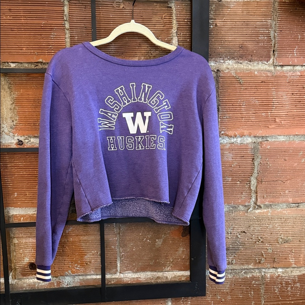Blue 84 Purple Washington Huskies Cropped Hoodie